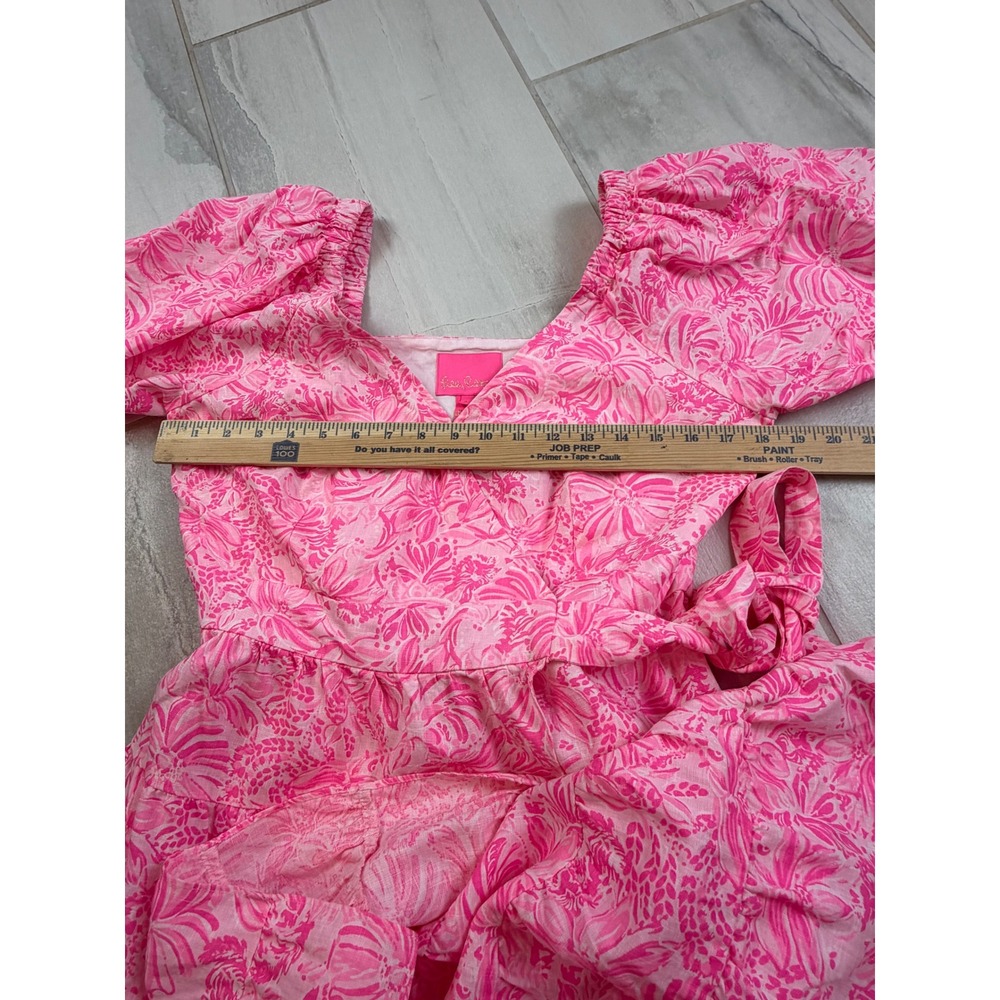 Lilly Pulitzer Iralee Linen Wrap Dress Pink Blossom Foxy Llama Size 8 - Picture 6 of 9